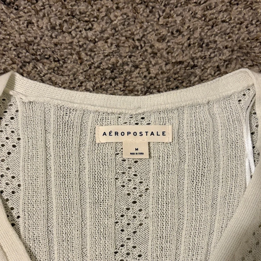 Aeropostale Light Ivory Open-Knit Button Cardigan